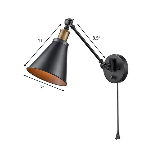 Horn Iron Wall Mount Reading Lamp - Industrial 1-Light Bedroom Lighting In Black With/Without