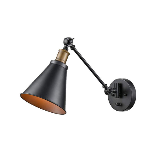 Horn Iron Wall Mount Reading Lamp - Industrial 1-Light Bedroom Lighting In Black With/Without