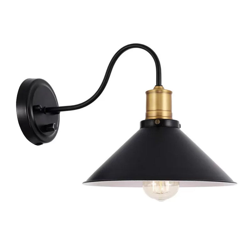 Industrial Metal Cone Wall Mount Light With Gooseneck - Black 1/2-Bulb Door Side Optional Plug 1 / B