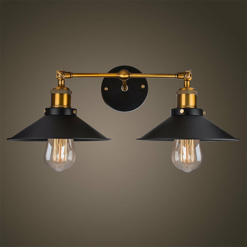 Cone Workshop Rustic Metal Wall Light Kit - 1/2-Light Black Lamp With Rotating Brass Arm