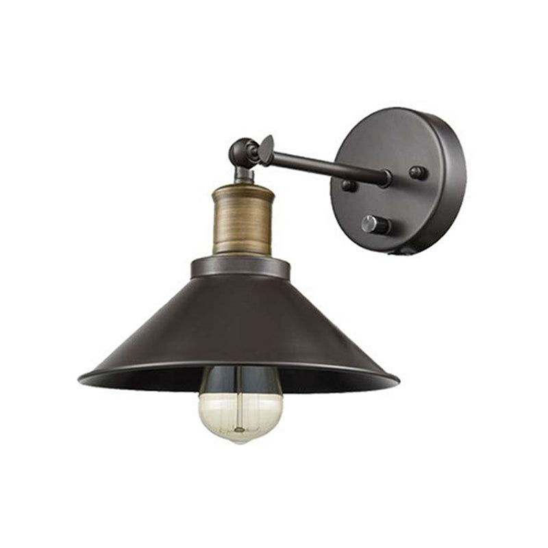 Industrial Swing Arm Wall Lamp Fixture - Conic Iron 1/2-Head Mounted Lighting In Black For Living