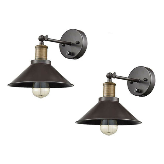 Industrial Swing Arm Wall Lamp Fixture - Conic Iron 1/2-Head Mounted Lighting In Black For Living