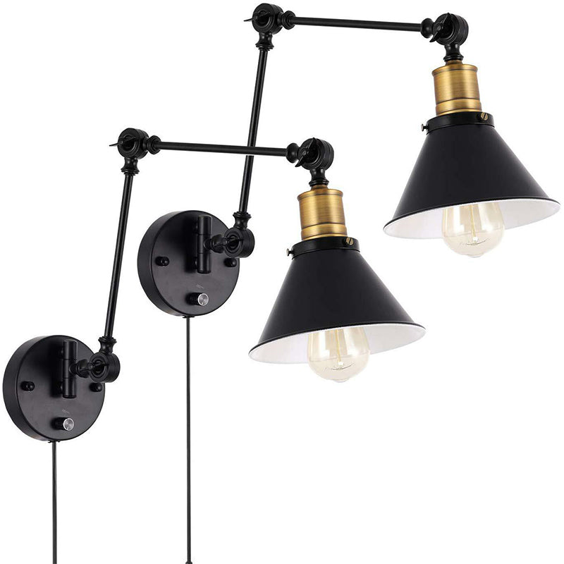 Flexible Swing Arm Wall Mount Lamp With Cone Shade - Industrial Metal Task Light For Home Or Office