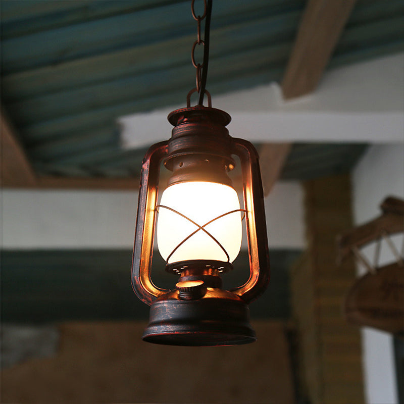 Farmhouse Milk Glass Pendant Light in Copper - 5.5"/7"/8" Wide, 1-Bulb Hanging Fixture for Dining Room