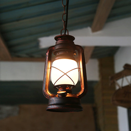 Farmhouse Milk Glass Pendant Light in Copper - 5.5"/7"/8" Wide, 1-Bulb Hanging Fixture for Dining Room