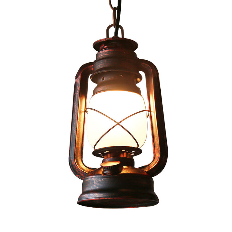 Farmhouse Milk Glass Pendant Light in Copper - 5.5"/7"/8" Wide, 1-Bulb Hanging Fixture for Dining Room