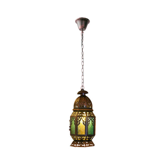 Bohemia Stained Glass Bedside Pendant Light with Down Lighting and Brass/Copper Finish