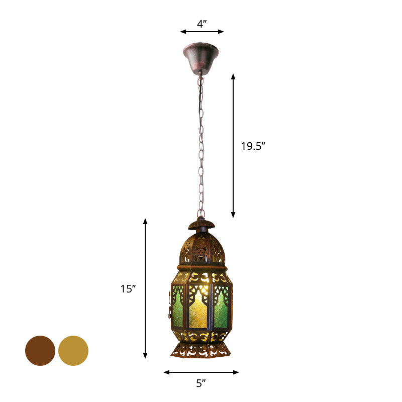 Bohemia Stained Glass Bedside Pendant Light with Down Lighting and Brass/Copper Finish