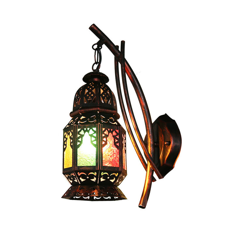 Handcrafted Moroccan Wall Lamp: Stained Art Glass Lantern Copper Finish