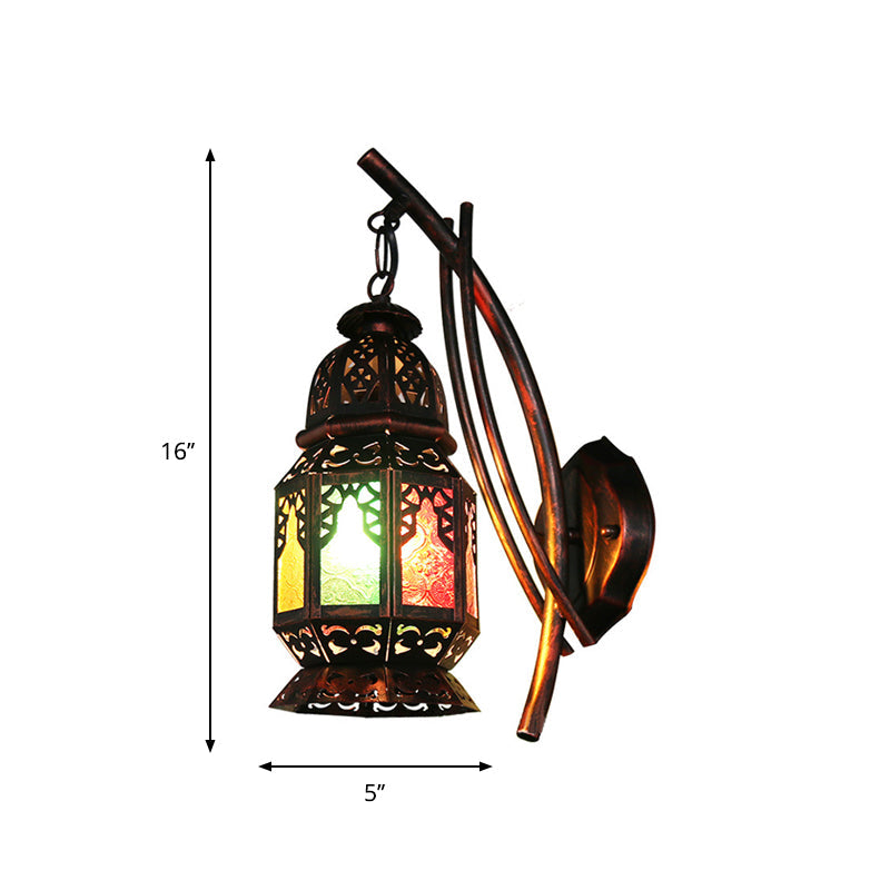 Handcrafted Moroccan Wall Lamp: Stained Art Glass Lantern Copper Finish