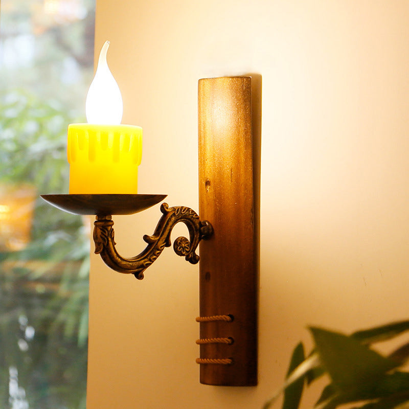 Bamboo Cottage Wall Light Fixture: Brown Rectangular 1-Bulb Lamp For Living Room Flameless Candle