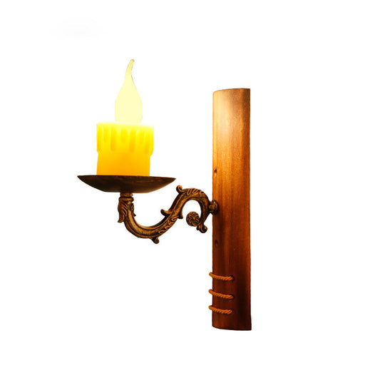 Bamboo Cottage Wall Light Fixture: Brown Rectangular 1-Bulb Lamp For Living Room Flameless Candle