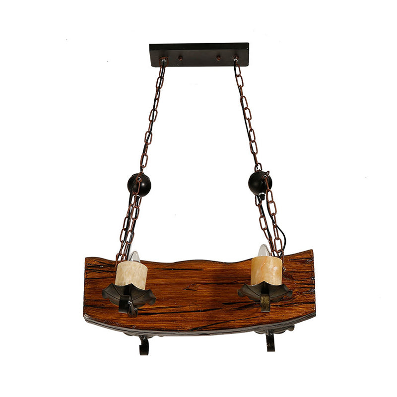 Rustic Wood Island Pendant Light With 4 Bulbs For Restaurants - Brown