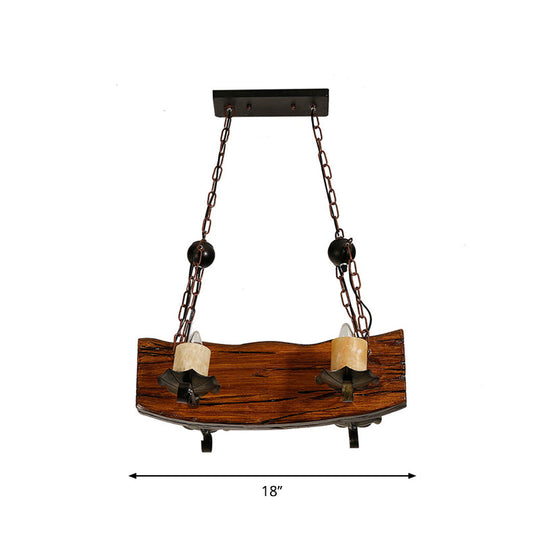 Rustic Wood Island Pendant Light With 4 Bulbs For Restaurants - Brown