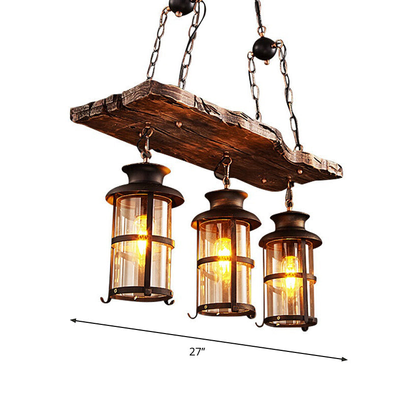 Clear Glass Island Pendant Light: Farmhouse Brown Cylindrical Bistro Ceiling Hang