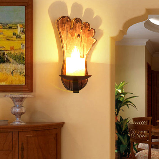 Countryside Brown Lantern Wall Light Kit With Clear Glass Shade And Wood Backplate 1-Light / D