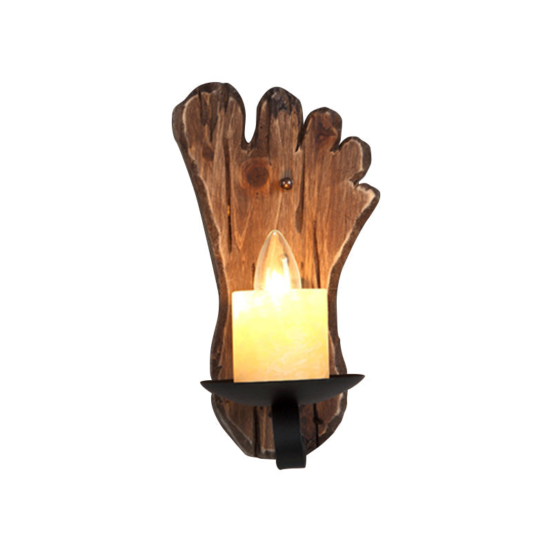 Countryside Brown Lantern Wall Light Kit With Clear Glass Shade And Wood Backplate 1-Light