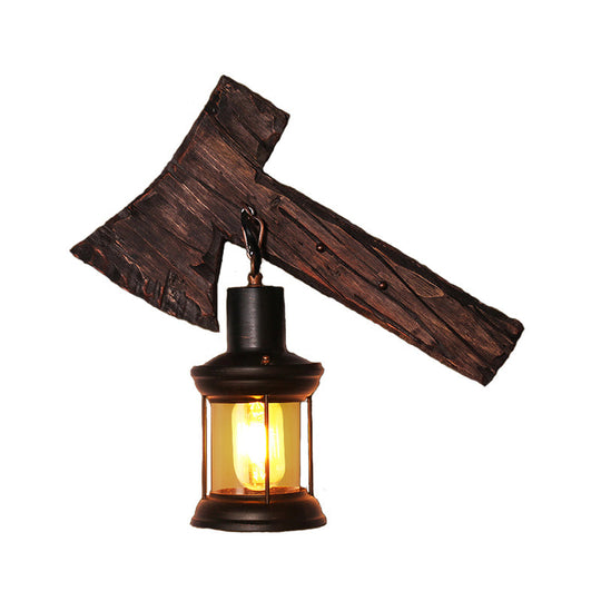 Rustic Wood Wall Sconce Light: Oval/Fish Shape Kitchen Mounted Lamp With Candle/Lantern (Brown)