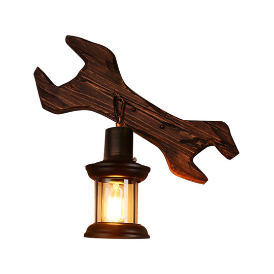 Rustic Wood Wall Sconce Light: Oval/Fish Shape Kitchen Mounted Lamp With Candle/Lantern (Brown)