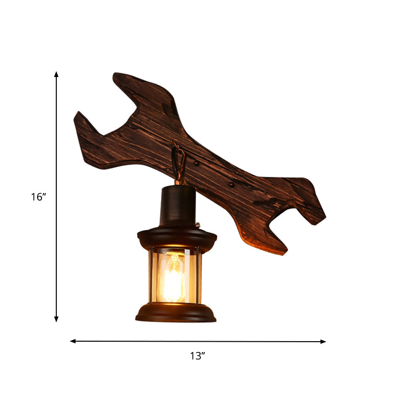 Rustic Wood Wall Sconce Light: Oval/Fish Shape Kitchen Mounted Lamp With Candle/Lantern (Brown)