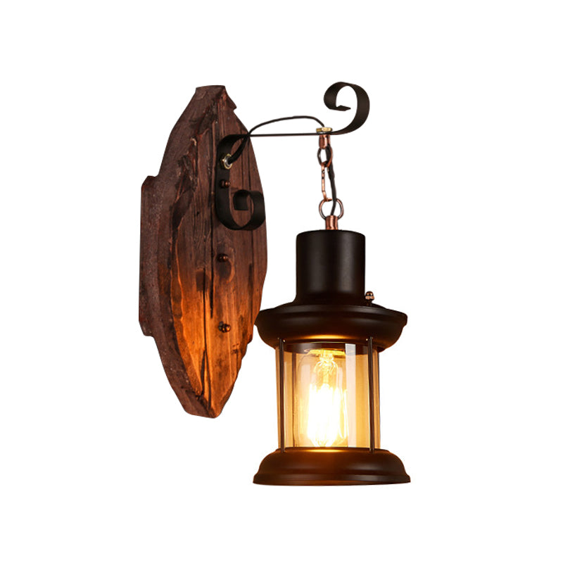 Rustic Wood Wall Sconce Light: Oval/Fish Shape Kitchen Mounted Lamp With Candle/Lantern (Brown)