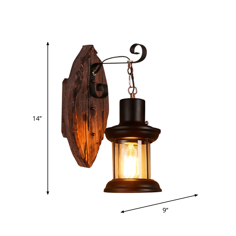 Rustic Wood Wall Sconce Light: Oval/Fish Shape Kitchen Mounted Lamp With Candle/Lantern (Brown)