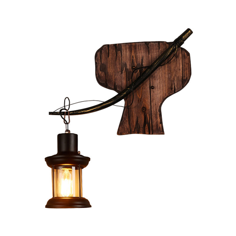 Rustic Wood Wall Sconce Light: Oval/Fish Shape Kitchen Mounted Lamp With Candle/Lantern (Brown)