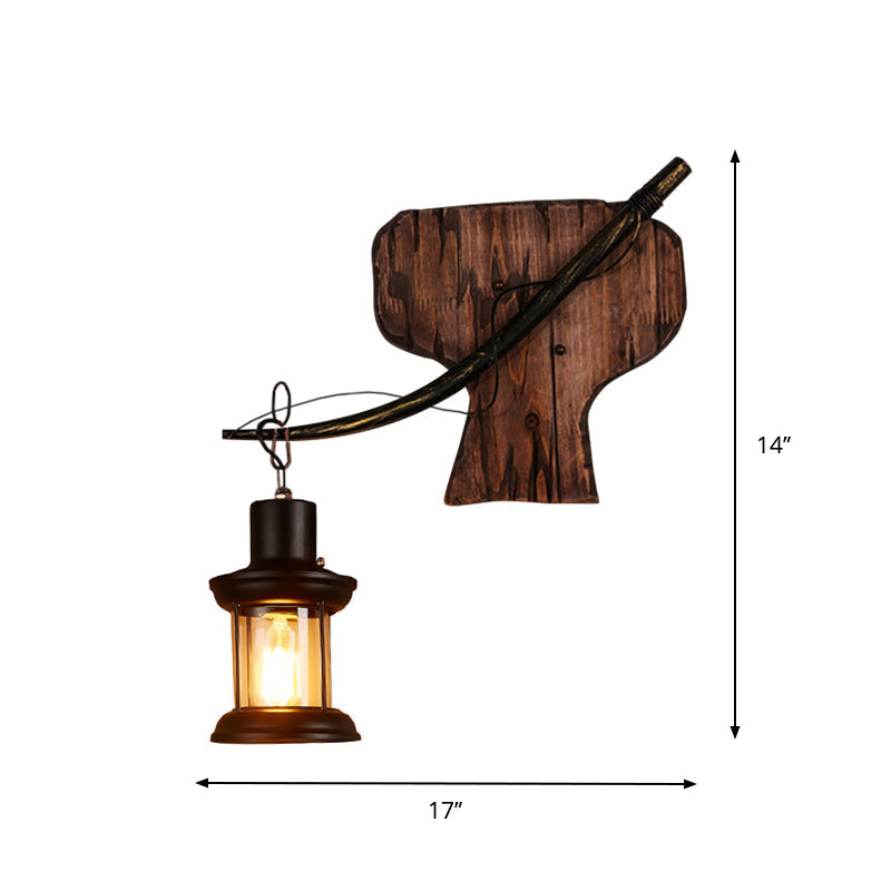 Rustic Wood Wall Sconce Light: Oval/Fish Shape Kitchen Mounted Lamp With Candle/Lantern (Brown)