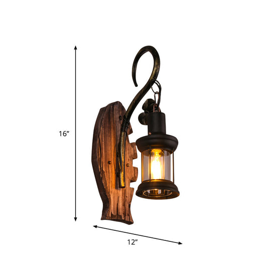 Rustic Wood Wall Sconce Light: Oval/Fish Shape Kitchen Mounted Lamp With Candle/Lantern (Brown)