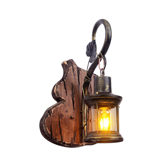 Rustic Wood Wall Sconce Light: Oval/Fish Shape Kitchen Mounted Lamp With Candle/Lantern (Brown)