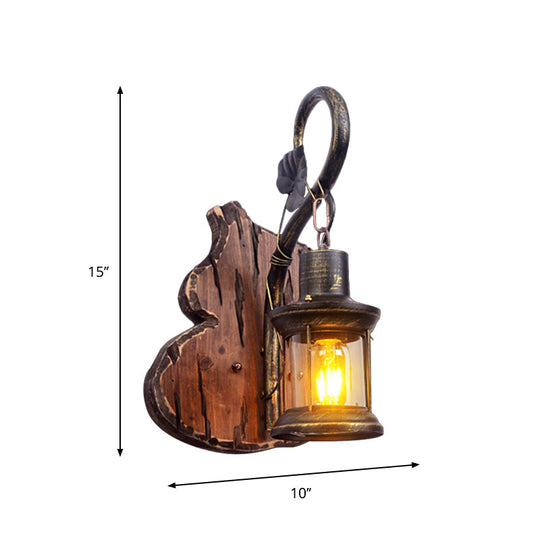 Rustic Wood Wall Sconce Light: Oval/Fish Shape Kitchen Mounted Lamp With Candle/Lantern (Brown)