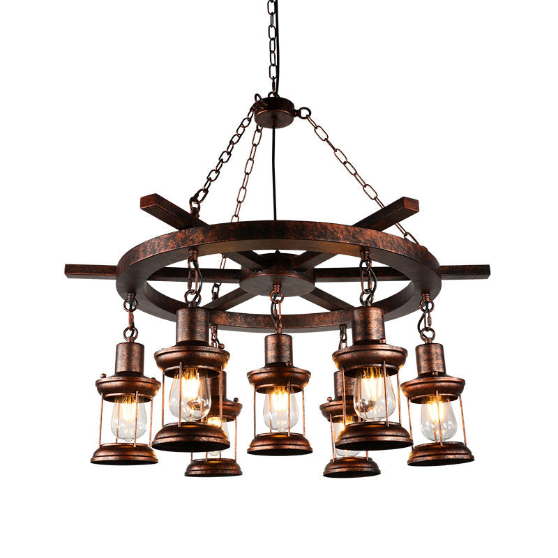 Nautical Hanging Light Kit with Rope Cord - 3/7 Head Metallic Chandelier Pendant in Copper