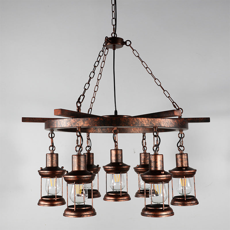 Nautical Hanging Light Kit with Rope Cord - 3/7 Head Metallic Chandelier Pendant in Copper