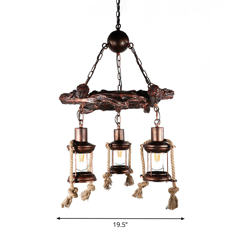 Nautical Hanging Light Kit with Rope Cord - 3/7 Head Metallic Chandelier Pendant in Copper