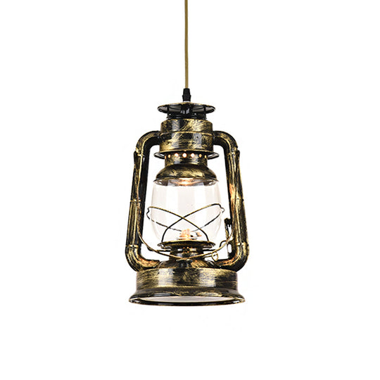 Antique Metal Single Pendant Hanging Lamp - Kerosene Restaurant Lighting with Bronze/Copper Finish, 5.5"/6.5"/8.5" Wide