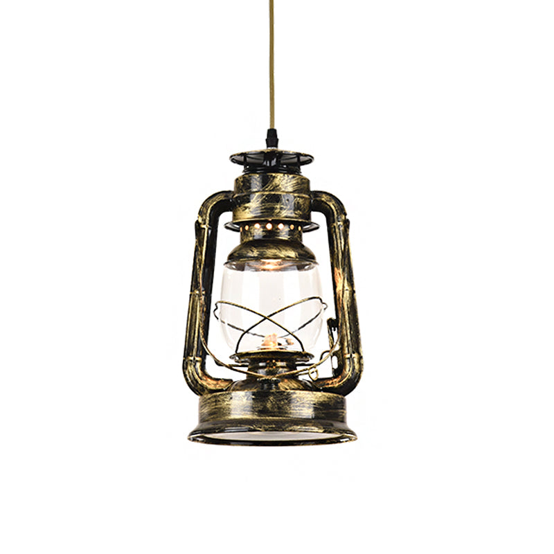 Vintage Kerosene Restaurant Pendant Lighting - Antique Metal Single Hanging Lamp Bronze/Copper