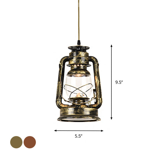 Vintage Kerosene Restaurant Pendant Lighting - Antique Metal Single Hanging Lamp Bronze/Copper