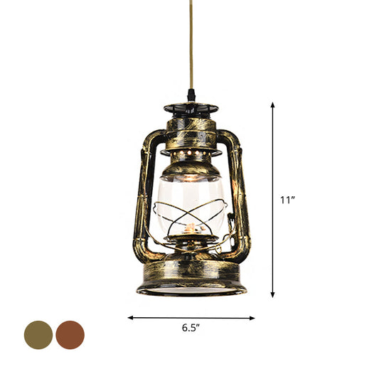 Vintage Kerosene Restaurant Pendant Lighting - Antique Metal Single Hanging Lamp Bronze/Copper