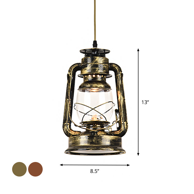 Antique Metal Single Pendant Hanging Lamp - Kerosene Restaurant Lighting with Bronze/Copper Finish, 5.5"/6.5"/8.5" Wide