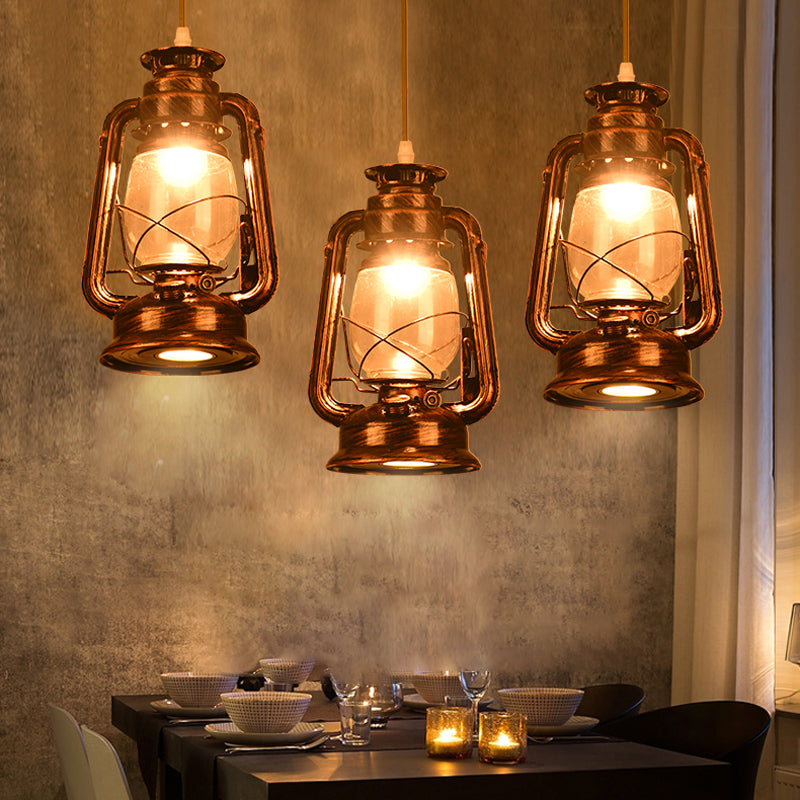 Vintage Kerosene Restaurant Pendant Lighting - Antique Metal Single Hanging Lamp Bronze/Copper