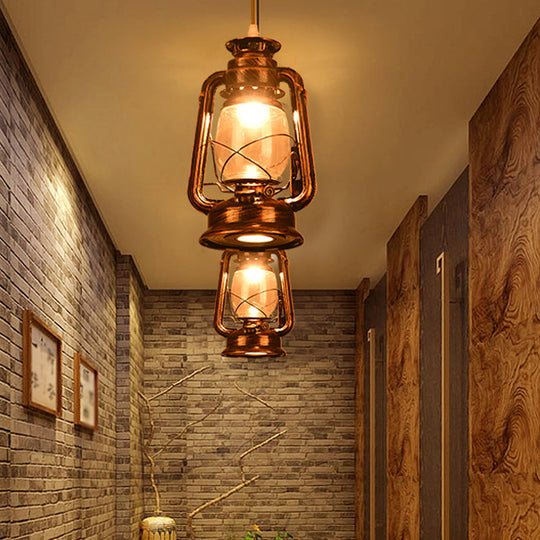 Vintage Kerosene Restaurant Pendant Lighting - Antique Metal Single Hanging Lamp Bronze/Copper