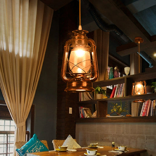 Vintage Kerosene Restaurant Pendant Lighting - Antique Metal Single Hanging Lamp Bronze/Copper