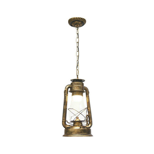 Rustic Clear/Frosted Glass Kerosene Pendant Light: 1-Bulb Dining Room Ceiling Suspension Lamp