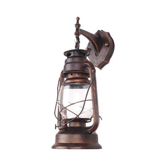 Bronze/Black Nautical Wall Light With Transparent Glass And Kerosene Style For Foyer Decoration