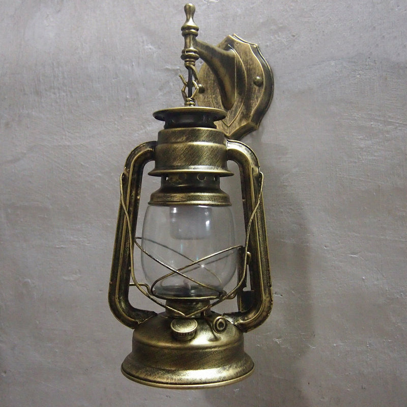 Bronze/Black Nautical Wall Light With Transparent Glass And Kerosene Style For Foyer Decoration