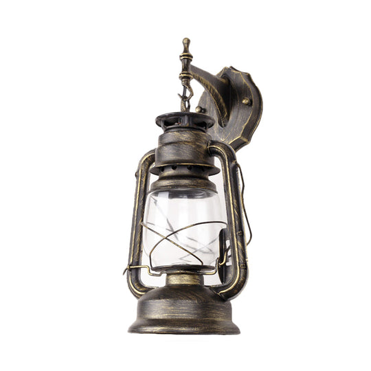 Bronze/Black Nautical Wall Light With Transparent Glass And Kerosene Style For Foyer Decoration