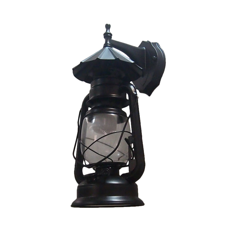 Bronze/Black Nautical Wall Light With Transparent Glass And Kerosene Style For Foyer Decoration