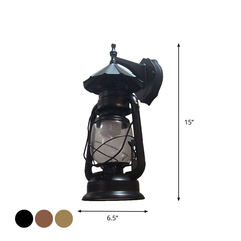 Bronze/Black Nautical Wall Light With Transparent Glass And Kerosene Style For Foyer Decoration