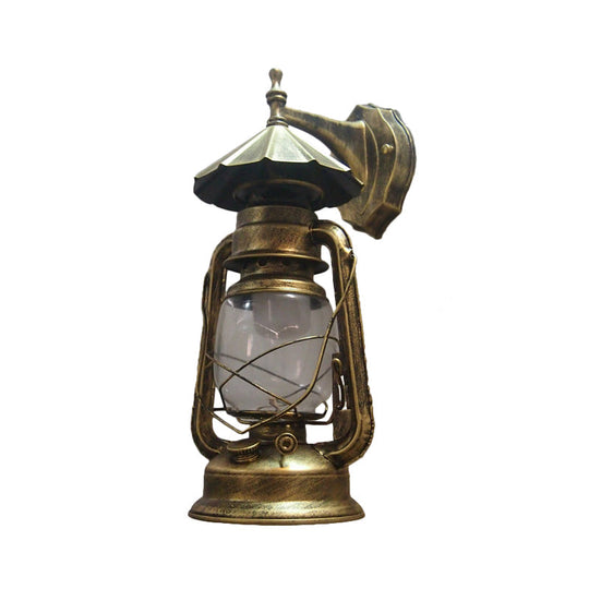 Bronze/Black Nautical Wall Light With Transparent Glass And Kerosene Style For Foyer Decoration