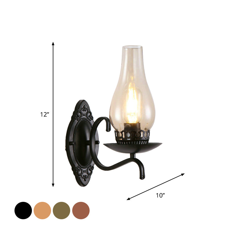 Industrial Wall Lamp With Kerosene Glass Shade And Copper/Bronze Finish